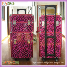 Pink Color Zebra Patterns Hair Stylist Beauty Cases PU Makeup Trolley Case (SATCMC001)